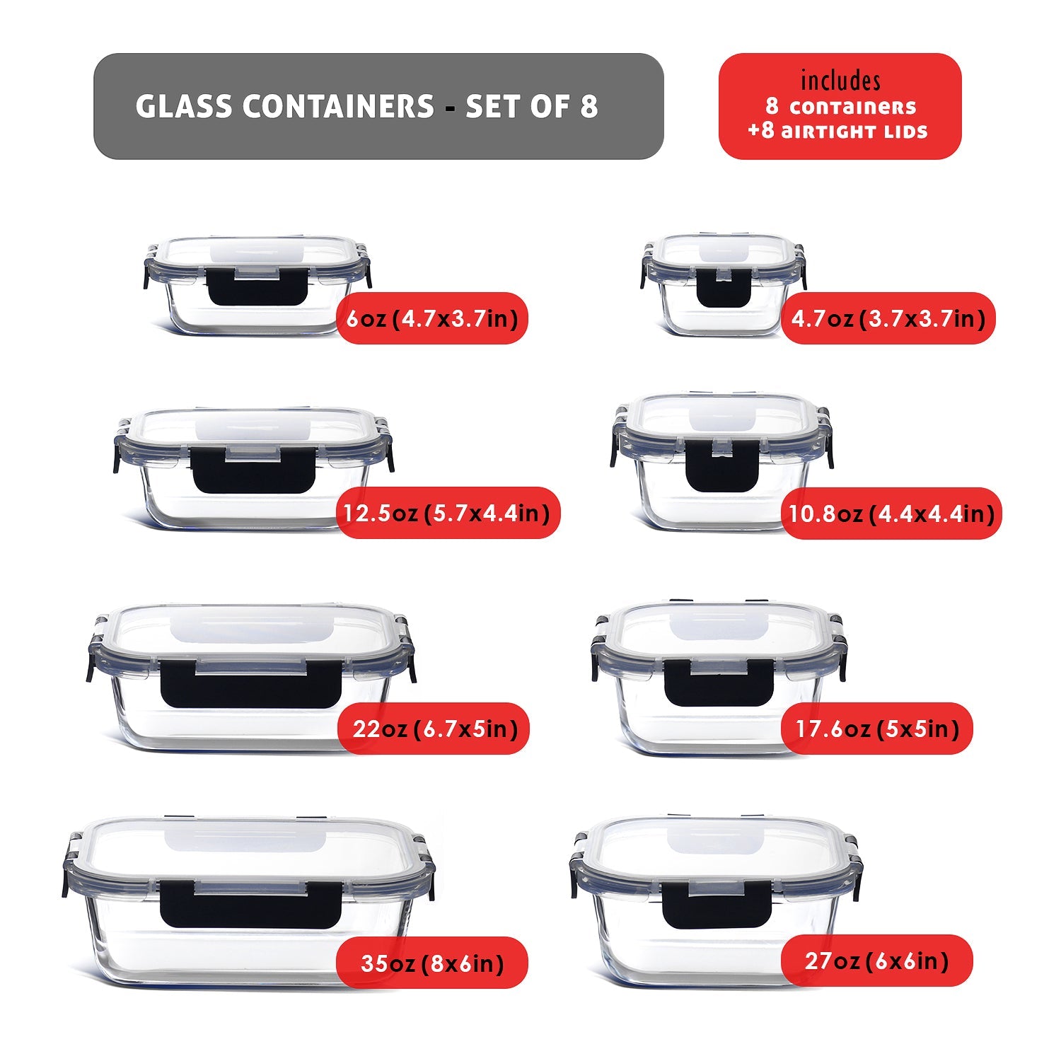 Eatex 8-Pack Glass Storage Containers